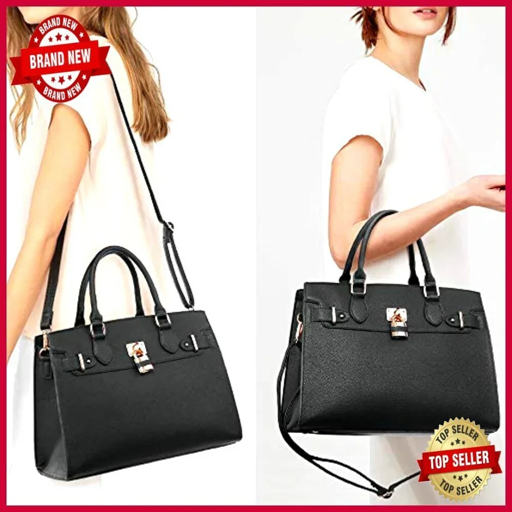 Large Vegan Leather Tote with Clutch, Adjustable Strap, Multiple Pockets